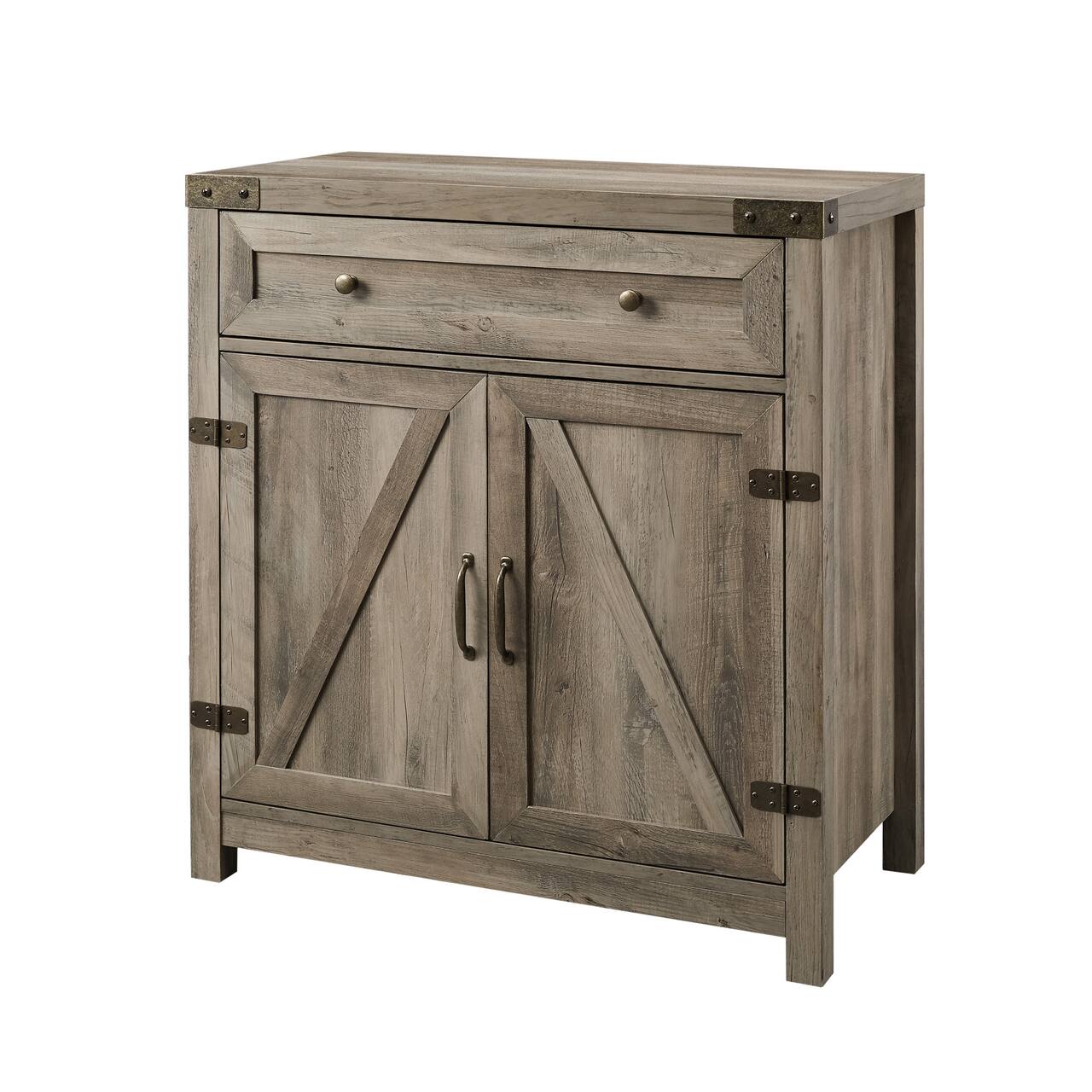 Walker Edison Gray Wash Farmhouse Barn Door Accent Cabinet